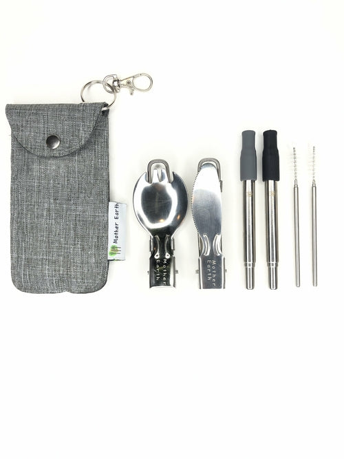 Collapsible Straw and Foldable Spork Kit