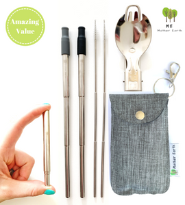 Collapsible Straw and Foldable Spork Kit