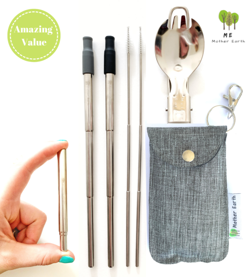 Collapsible Straw and Foldable Spork Kit