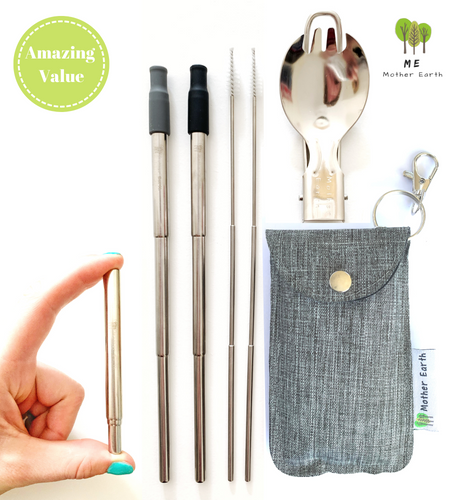 Collapsible Straw and Foldable Spork Kit