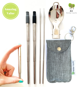 Collapsible Straw and Foldable Spork Kit